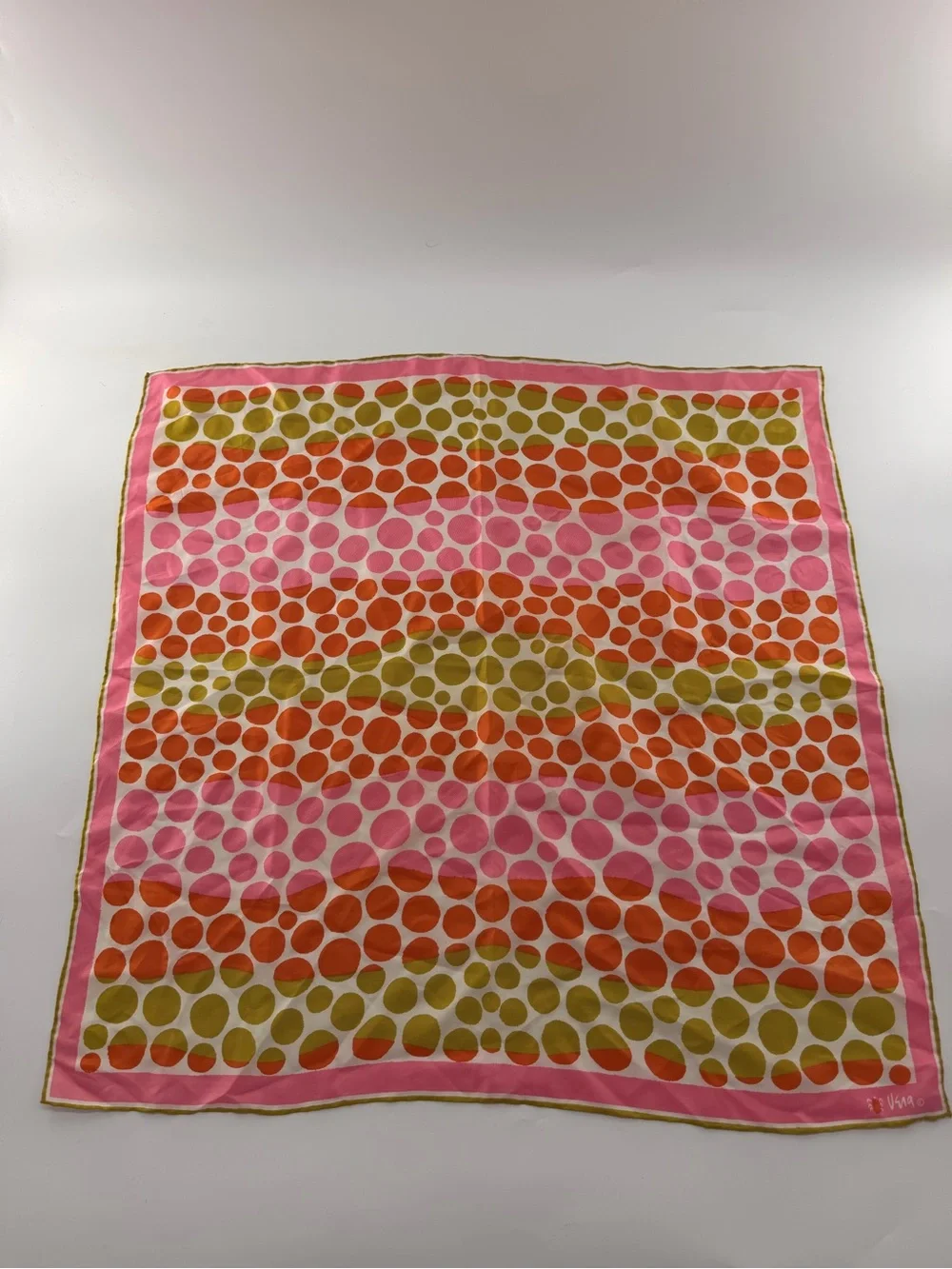 Scarves by Vera Silk Blend Pink Orange Gold Dot Scarf Square Women’s Vintage VTG